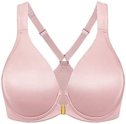 DELIMIRA Damskie Biustonosze z przodu Plunge Non Wyściełane Gładkie Racerback Underwear Nagi Różowy 95I