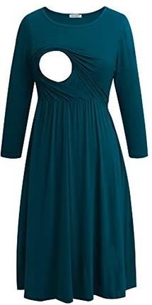 Smallshow Damska sukienka ciążowa, sukienka ciążowa, sukienka ciążowa, sukienka do karmienia, niebiesko-zielony, M