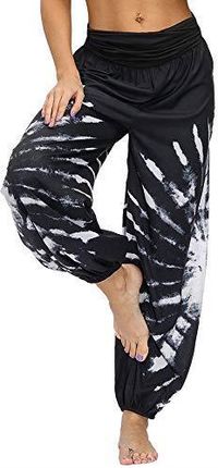 Nuofengkudu Damskie Baggy Hippy Spodnie Bohema Wzorzyste spodnie do jogi, W-black Tye-die, S