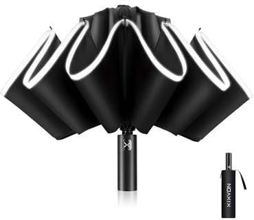 XIXVON Parasol Pro (10 Żeberek, Czarny) | UPF 50+ 99% Ochrona UV, Odblaskowy pasek bezpieczeństwa, solidny, wiatroszczelny, przenośny, Automatyczny |
