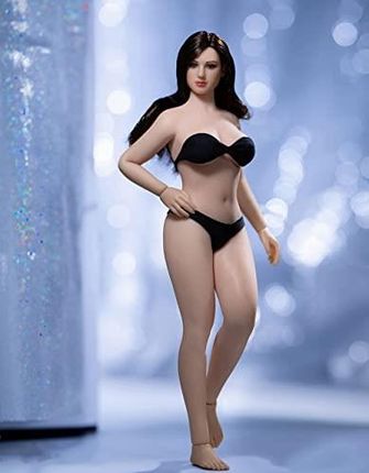 OBEST 1/12 Bezszwowa figurka sportowa w ramie ze stali, kobiecy K ?rper z dużymi szerokościami, biała skóra, czarne bikini (T04A)
