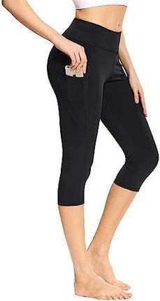 adorence Legginsy damskie 3/4, Legginsy capri dla kobiet z kieszenią, Spodnie sportowe damskie 3/4 (Spodnie do jogi, z wysokim stanem, nieprzezroczyst