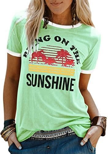 Dresswel Maglietta Donna "Bring On The Sunshine" Con Arcobaleno - Girocollo Maniche Corte, Morbida Misto Cotone, Taglie S-2XL, Rosa Scuro