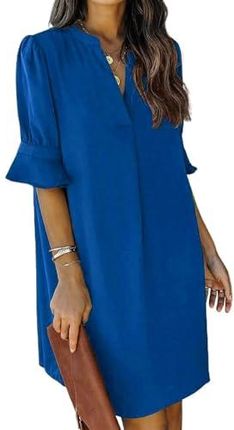 JOCAFIYE Damska sukienka z dekoltem w serek z falbankami, jednokolorowa, na lato, krótka, jednokolorowa, S-XXL, 07-royal blue, M