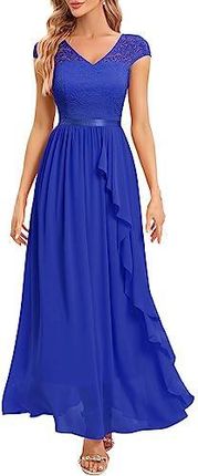 Gardenwed Elegancka sukienka wieczorowa, koronkowa, koktajlowa, balowa, dla druhny, na wesele, długa suknia wieczorowa, niebieski (Royal Blue), S