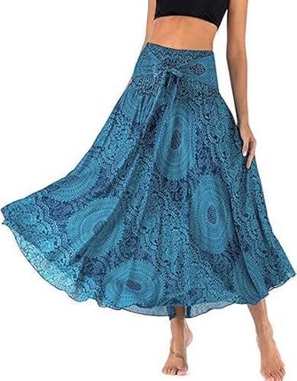 Adigaber Damska spódnica maxi w stylu vintage 5 cm 1 kwiatowy nadruk boho wysoka talia letnie długie sukienki elegancka spódnica o linii A na imprezę