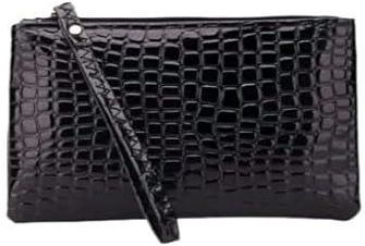 Czarna torebka z zamkiem błyskawicznym - Wielofunkcyjna torba na ramię ze sztucznym wykończeniem krokodyla ze skóry lakierowanej - torebka na torebkę.