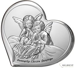 Sovrani Srebrny obrazek na Chrzest Pamiątka Chrztu Świętego Anioł Stróż 11x9,5 cm
