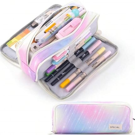 Upominkarnia Duży Piórnik Wielofunkcyjny Saszetka Trzykomorowy Multikolor Pr04Kol