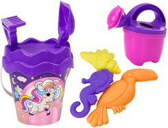 Zdjęcie Lean Toys Zestaw Do Piasku Wiaderko Łopatka Grabki Konewka Jednorożec Fioletowy - Chrzanów