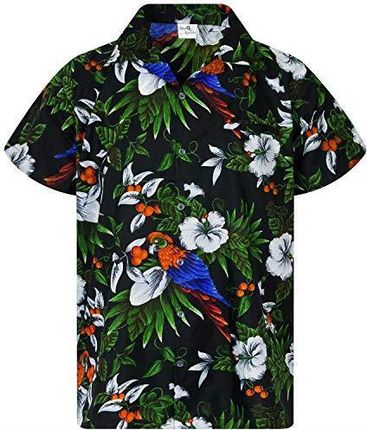 Funky Koszula Hawajska, Krótki Rękaw, Cherryparrot, Czarny, 5XL