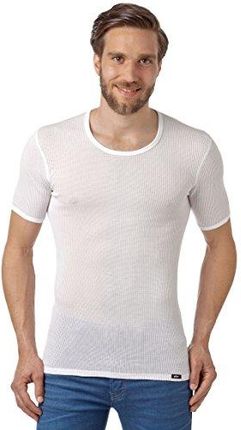 PLEAS Koszula z siatki dla mężczyzn, koszulka z długim rękawem, oddychająca męska koszula z siatki z czystej bawełny, produkcja europejska, biały, L