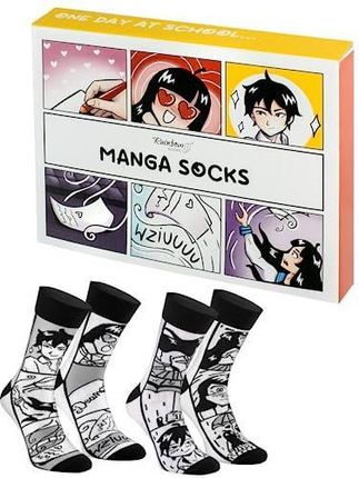 Rainbow Socks - Damskie męskie zabawne skarpety z mangą – nowatorski prezent dla fanów komiksów – 2 pary, 1 x manga, 41-46 EU