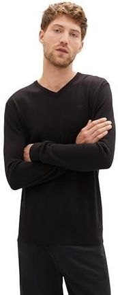 TOM TAILOR Męskie Sweter Basic 202212 Strickpullover V-Ausschnitt, 29999 - Black, XXL