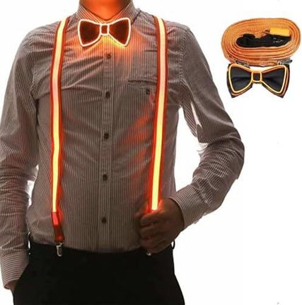 YeahBoom Świecące męskie szelki LED i muszka, szelki LED, na festiwal muzyczny, Halloween, imprezę kostiumową, Boże Narodzenie, neonowe świecące, ciem