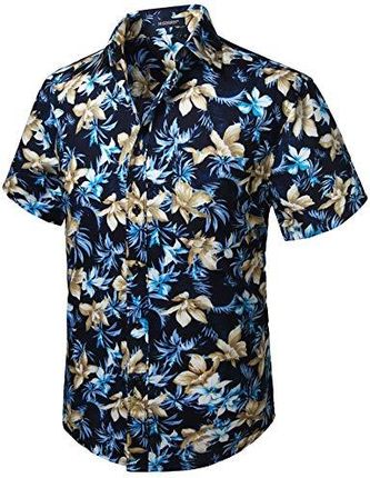 HISDERN Męskie hawajskie koszule funky z krótkim rękawem, przednia kieszeń, wakacje, lato, nadruk Aloha, plaża, codzienna koszula hawajska, S–2XL, Gra