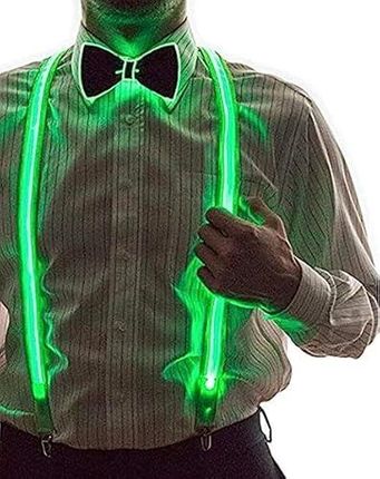 IVEOPPE Świecące szelki LED dla mężczyzn i muszki - LED Rave strój 2-częściowy zestaw na festiwal muzyczny, imprezę kostiumową Halloween (zielone)
