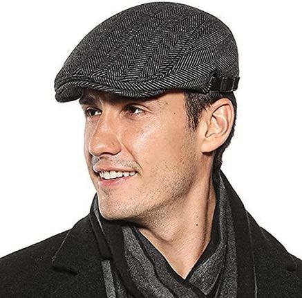 AIEOE Płaska czapka z daszkiem, czapka zimowa, kaszkiet męski, Woolrich Cabbie Ivy Flat Cap, E jodełka, szary, jeden rozmiar