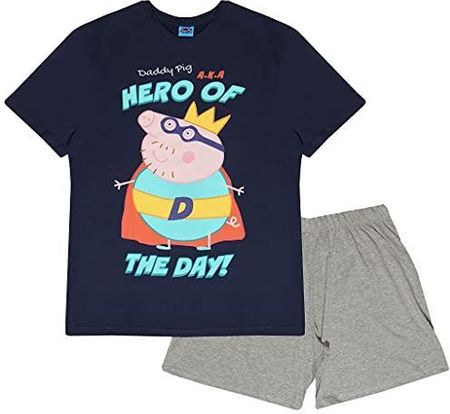 Świnka Peppa Daddy Pig Hero Of The Day zestaw krótkich piżam dla dorosłych, S-5XL, niebieski, oficjalny towar