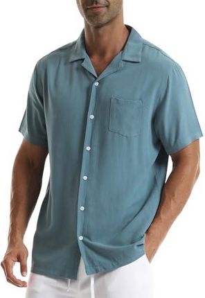 Zetieny Męska bawełniana lniana koszula z krótkim rękawem koszula na co dzień regularny krój koszula plażowa zapinana na guziki koszula henley topy bi