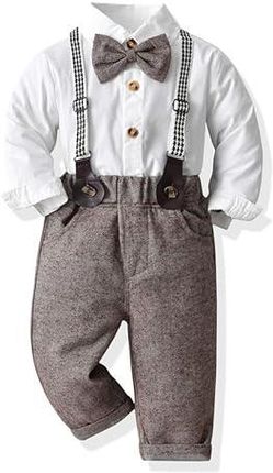 xuntao Baby Boy Clothes Suits, Toddler Dress Shirt z Muszką + Szelki Spodnie Strój Dżentelman Ślub 29-1 9-12 Miesięcy