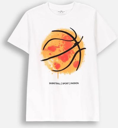 T-shirt z krótkim rękawem biały z koszykarskim nadrukiem