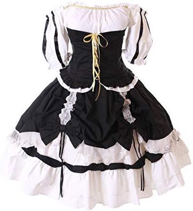 Kawaii-Story JL-672 Love Nikki 3-częściowy zestaw czarnych kokardek falbanki Anime Gothic sukienka kostium Cosplay (M)