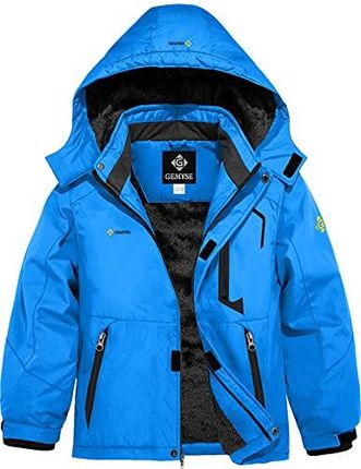 GEMYSE Chłopięca zimowa wodoodporna kurtka narciarska, górski, wiatroszczelny, polarowy płaszcz z kapturem, Błękitny Sky Blue, 12-13 lat