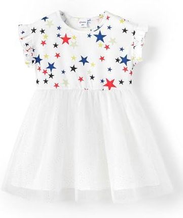 PATPAT Tiulowe sukienki dla dziewczynek, sukienka w kwiaty dla małych dziewczynek, sukienka na co dzień z bajkowej siateczki z rękawami z falbaną, 3 m