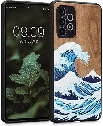 kwmobile drewniane etui kompatybilne z Samsung Galaxy A52 / A52 5G / A52s 5G - twarde etui ochronne z ramą TPU - biało-brązowe