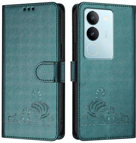 Étui pour Vivo V21 6,44 Pouces en PU Cuir, Housse Flip Litchi avec Support et Fermeture