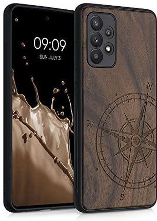 kwmobile drewniane etui kompatybilne z Samsung Galaxy A52 / A52 5G / A52s 5G - twarde etui ochronne z ramą TPU - ciemnobrązowe