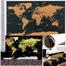 Mapa Świata Zdrapka na Prezent Dekoracja Plakat Duża Świat Tuba + Akcesoria MALATEC