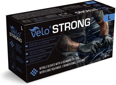 VELO STRONG GRIP czarne rozm. L /50 szt. mocne rękawice nitrylowe