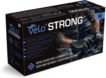 VELO STRONG GRIP czarne rozm. M /50 szt. mocne rękawice nitrylowe