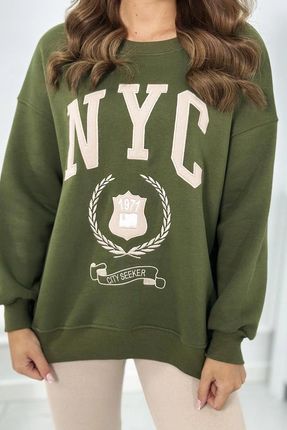 Komplet bawełniany bluza ocieplana + legginsy khaki - zdjęcie 2