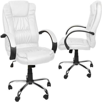 Fotel Obrotowy Biurowy Krzesło Biurowe Obrotowe do Biurka Białe Eko Skóra MALATEC