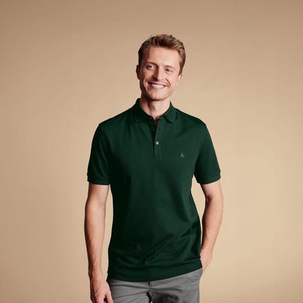 Prosta koszulka polo z bawełny pika Charles Tyrwhitt Pique Polo — Dark Green - XXL