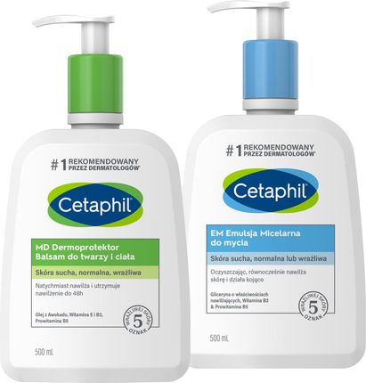 Cetaphil Zestaw Em Emulsja Micelarna 500ml + Md Dermoprotektor Balsam Do Twarzy I Ciała 500ml