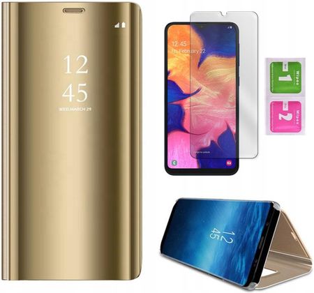 Martech Etui Z Klapką Do Samsung Galaxy A10 Clear View Złoty Case Szkło Na Ekran