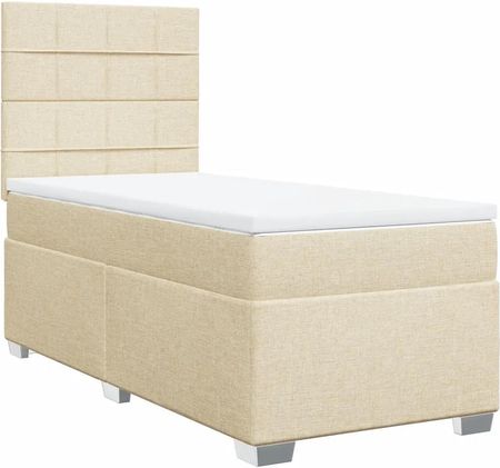 vidaXL Łóżko kontynentalne z materacem kremowe tkanina 100x200 cm 3292704 - zdjęcie 2