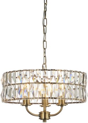 Endon Lampa Wisząca Clifton 3X6W E14 Stal I Szkło Antyczny Mosiężny Talerz Przezroczyste Kryształowe 106243 - (267164710)
