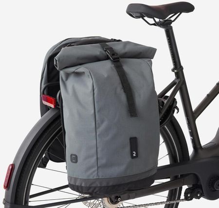 Plecak Sakwa Rowerowa Btwin Na Bagażnik Podwójna 27 Litrów Zielona - zdjęcie 2