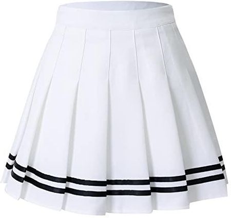 Hoerev krótka plisowana spódnica do szkoły tenisa z wysokim stanem dla kobiet i dziewcząt,Białe czarne paski,EU 40