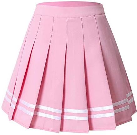 Hoerev krótka plisowana spódnica do szkoły tenisa z wysokim stanem dla kobiet i dziewcząt,Różowo-białe paski,EU 36