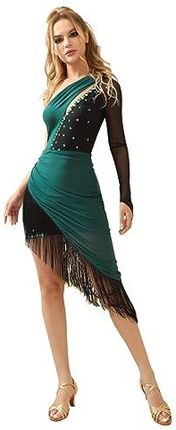 ROYAL SMEELA Frędzle Latynoska sukienka do tańca, damska sukienka z kamieniami stras, sukienka salsa, z siateczką, latynoska, rumba, samba, taniec, su