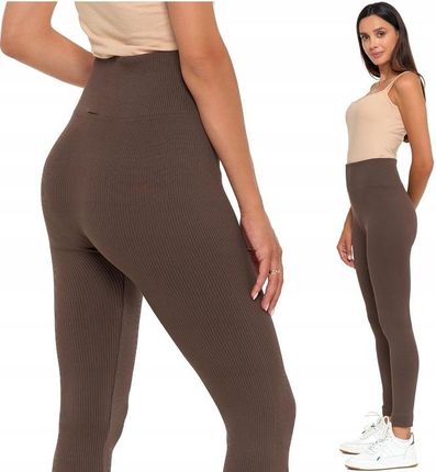 Legginsy Prążkowane Damskie z Wysokim Stanem Modne Fit Getry MORAJ S/M