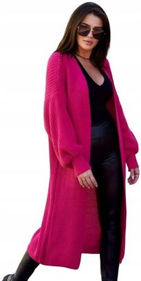 Sweter długi kardigan fuksja