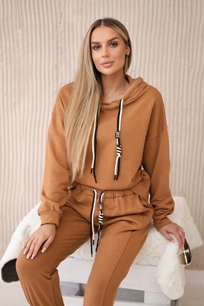 Komplet bawełniany bluza z kapturem + spodnie camelowy - zdjęcie 4