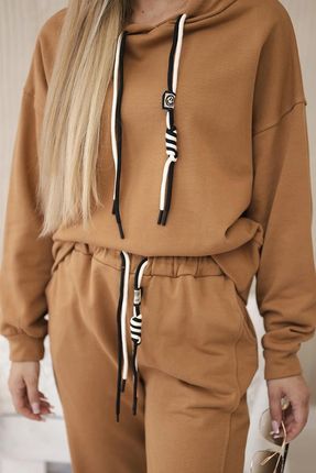 Komplet bawełniany bluza z kapturem + spodnie camelowy - zdjęcie 3